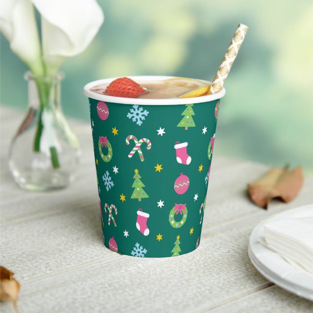 Cheerful merry Christmas pattern Paper Cups (Insitu)