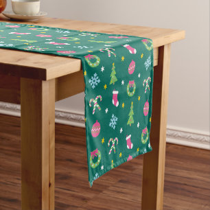Cheerful merry Christmas pattern Short Table Runner