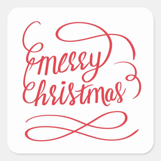 Cheerful Merry Christmas Typography Handlettering Square Sticker (Front)