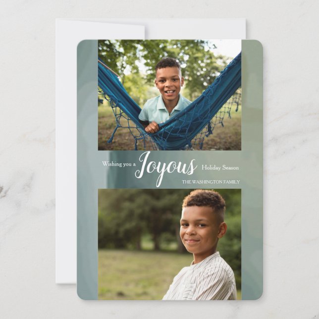 Cheerful Message Photo Holiday Card Green (Front)