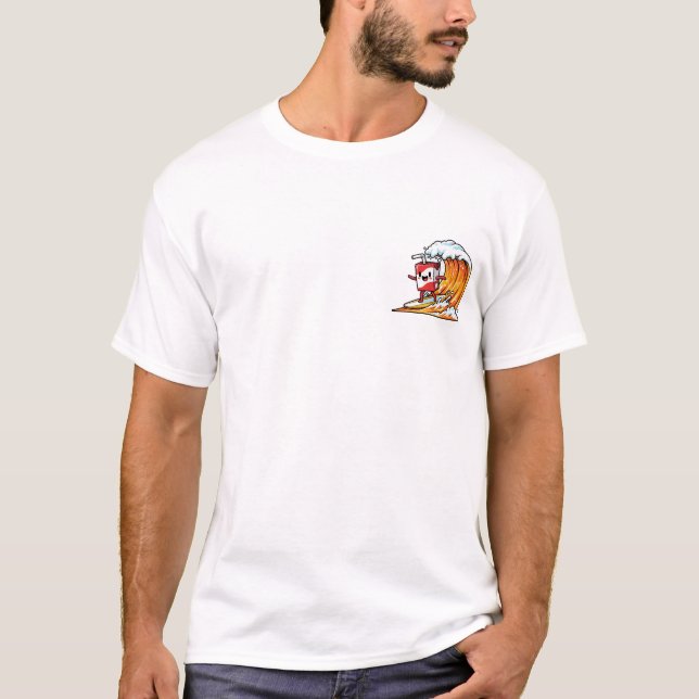 Cheerful Milk Carton Surfer Riding a Big Orange T-Shirt (Front)