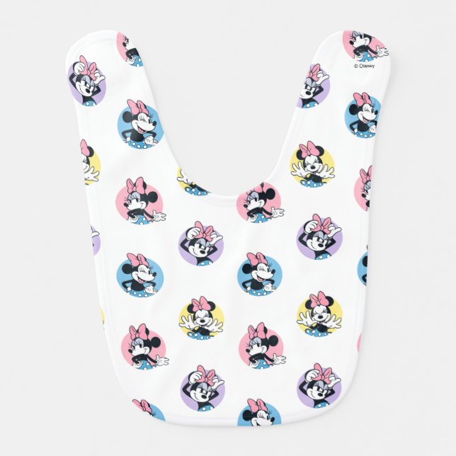 Cheerful Minnie Mouse Polka Dot Pattern Baby Bib (Front)