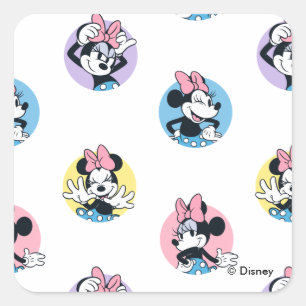 Cheerful Minnie Mouse Polka Dot Pattern Square Sticker