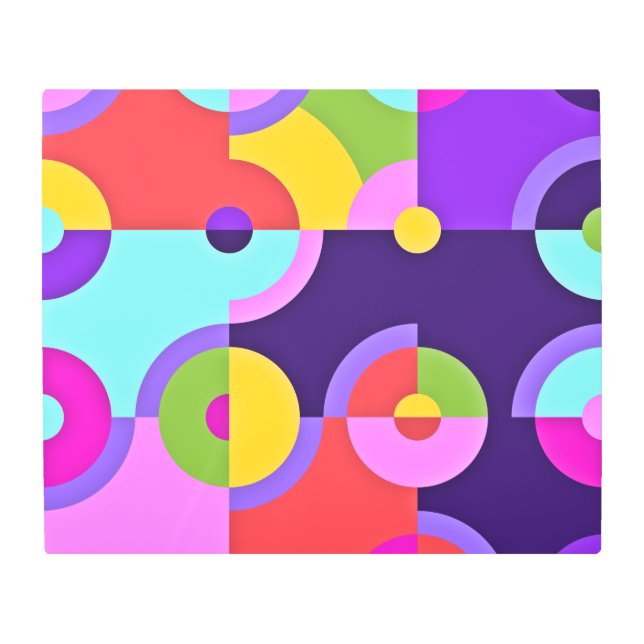 Cheerful Modern Circles in Pink Blue and Green Metal Print (Front)
