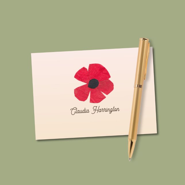 Cheerful Modern Red Poppy Hand-Illustrated Thank You Card (The big bold red poppy on this thank you card is my own original art, made with scissors & paper.
)