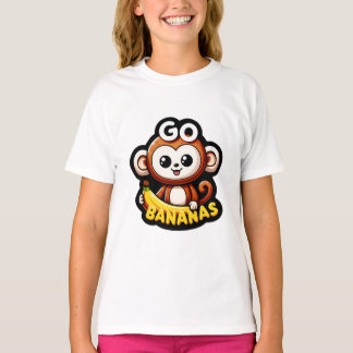 Cheerful Monkey Banana Fun Go Bananas! Sticker T-Shirt