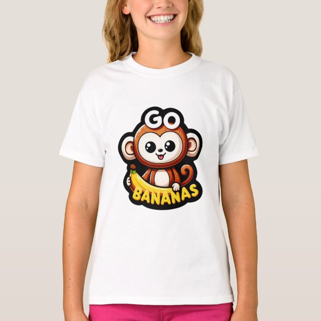 Cheerful Monkey Banana Fun Go Bananas! Sticker  T-Shirt (Front)