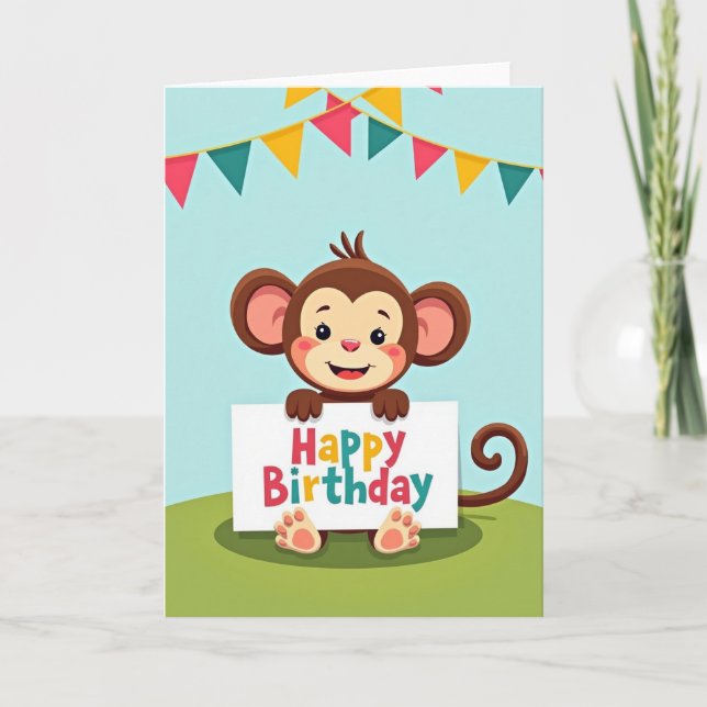 Cheerful Monkey Birthday Card (Front)