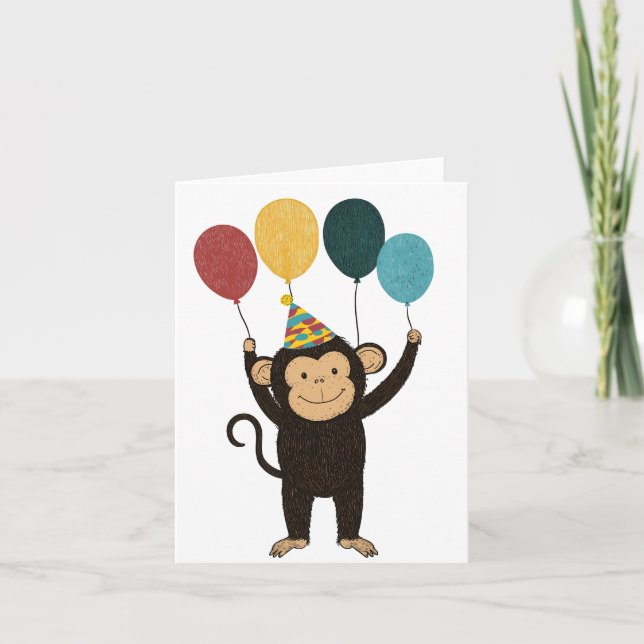 Cheerful Monkey Birthday Card (Front)