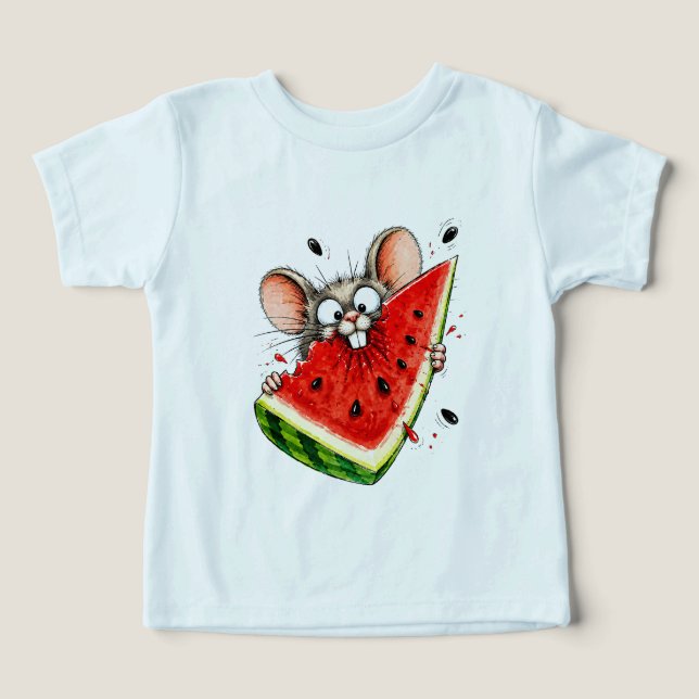 Cheerful mouse eats watermelon toddler t-shirt (Design Front)