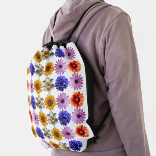 Cheerful Multicolor Flower Pattern Drawstring Bag