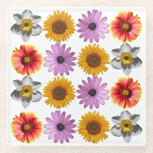 Cheerful Multicolor Flower Pattern Glass Coaster
