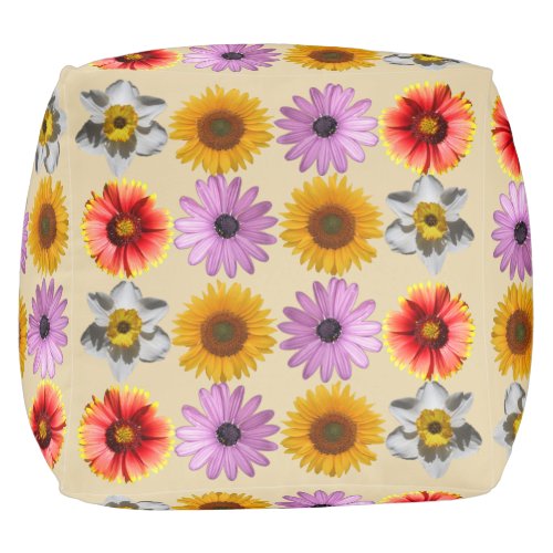 Cheerful Multicolor Flower Pattern Pouf