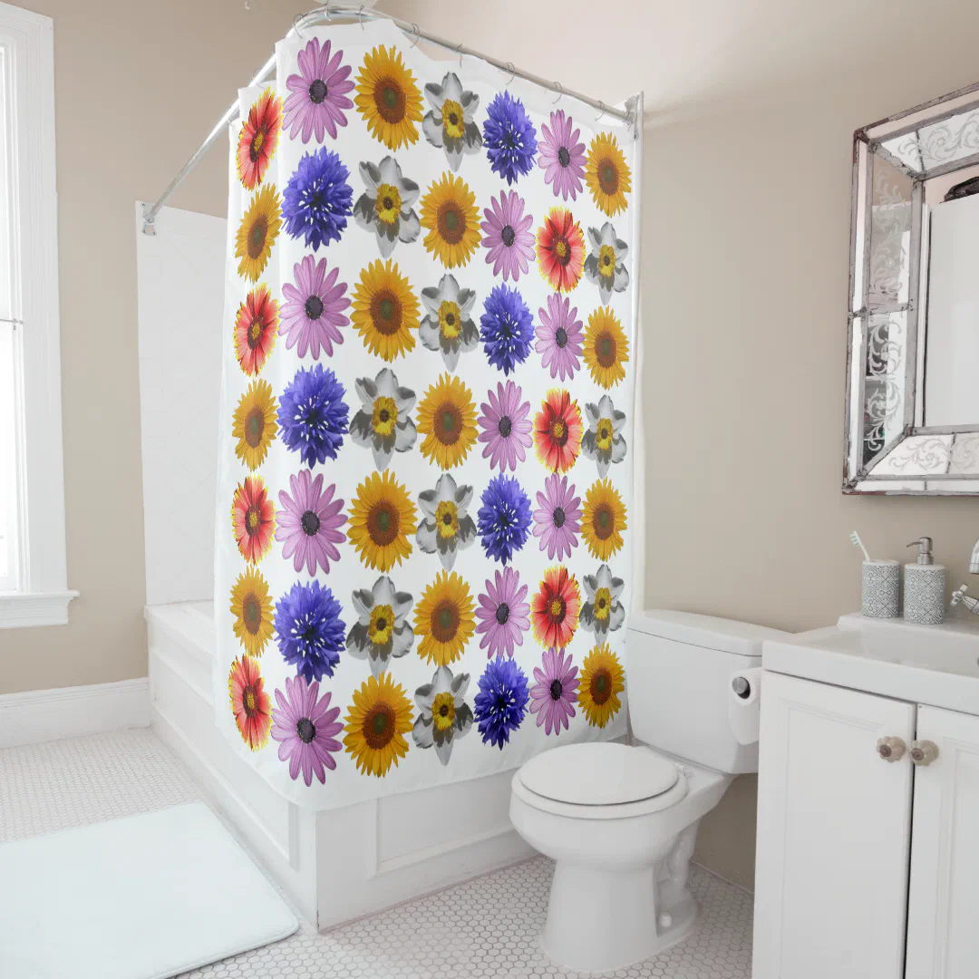 Cheerful Multicolor Flower Pattern Shower Curtain (In Situ)