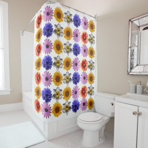Cheerful Multicolor Flower Pattern Shower Curtain