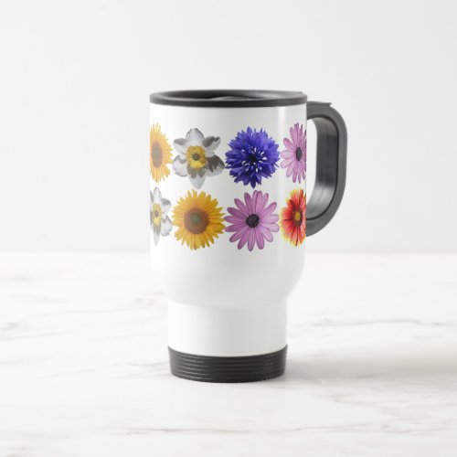 Cheerful Multicolor Flower Pattern Travel Mug