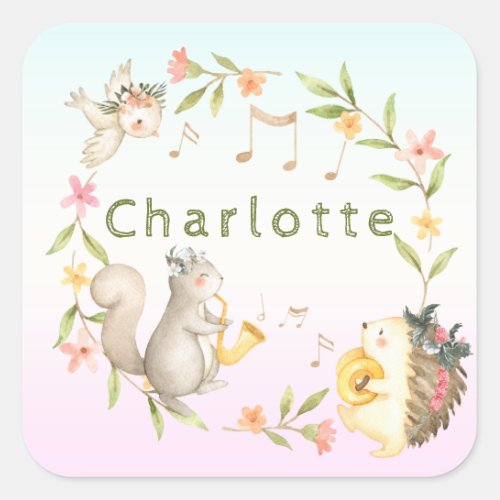 Cheerful Musical Baby Woodland Animal      Square Sticker
