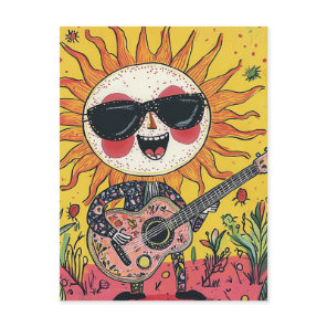 Cheerful Musical Sunshine Playing Guitar Postcard