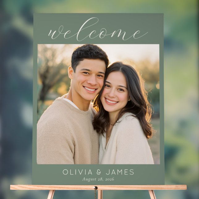 Cheerful Muted Green Minimalist Photo Acrylic Sign (Neutral)