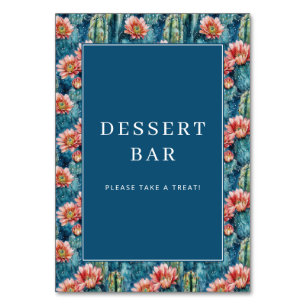 Cheerful Navy Cactus Floral Border Table Number