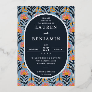 Cheerful Navy Floral Foil Invitation