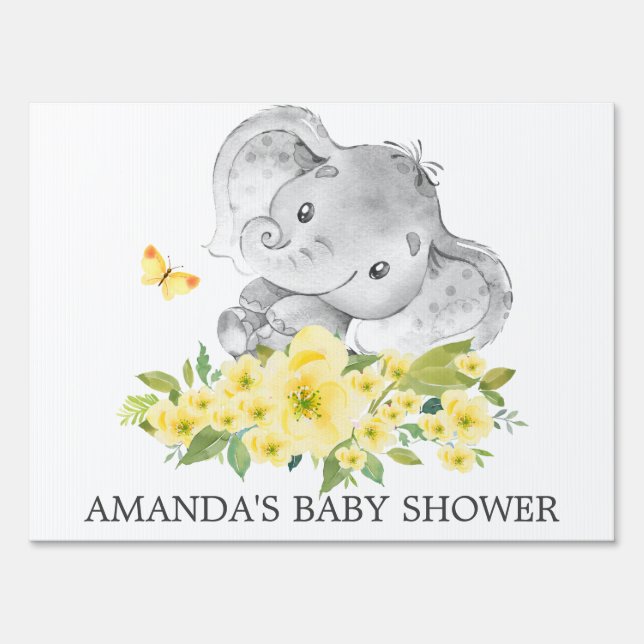 Cheerful Neutral Elephant Baby Shower Yard Sign (Front)