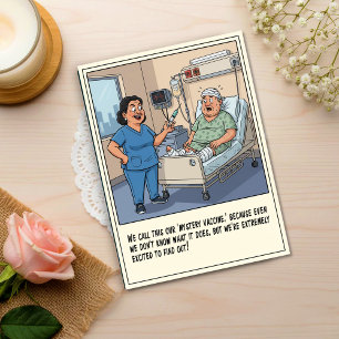 Cheerful Nurse Injecting Scared Patient Get Well Postcard