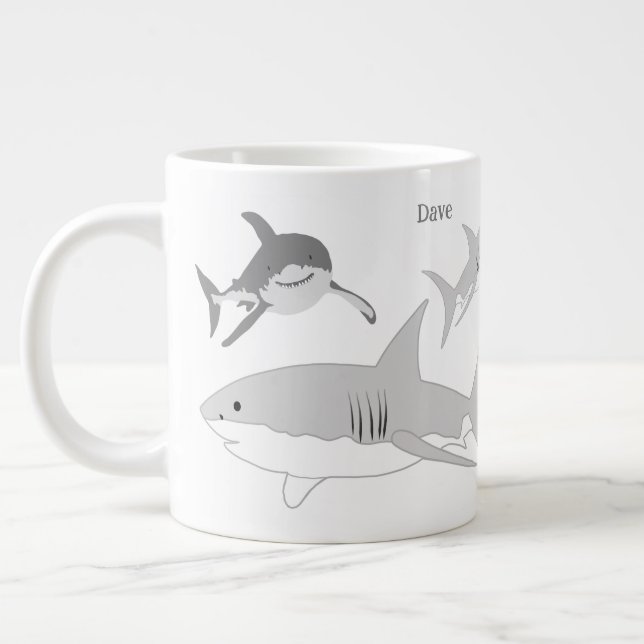 Cheerful Ocean Sharks Art  Giant Coffee Mug (Left)