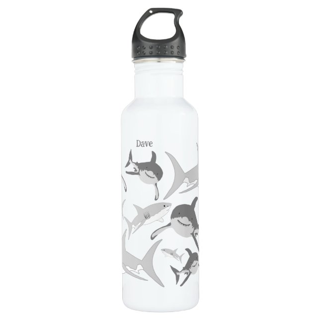 Cheerful Ocean Sharks Art Stainless Steel Water Bottle (Front)