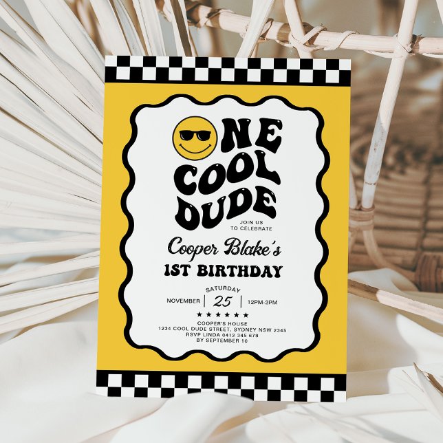 Cheerful One Cool Dude Boy 1st Birthday Party Invitation (Creator Uploaded)