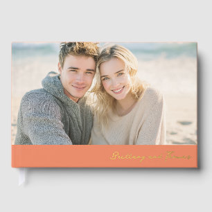 Cheerful Orange Beach Photo Foil Guest Book