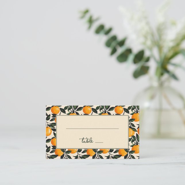 Cheerful Orange Botanical Place Card (Standing Front)