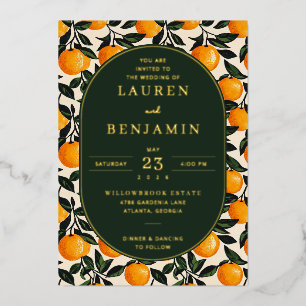 Cheerful Orange Botanical Wedding Invitation Foil Invitation