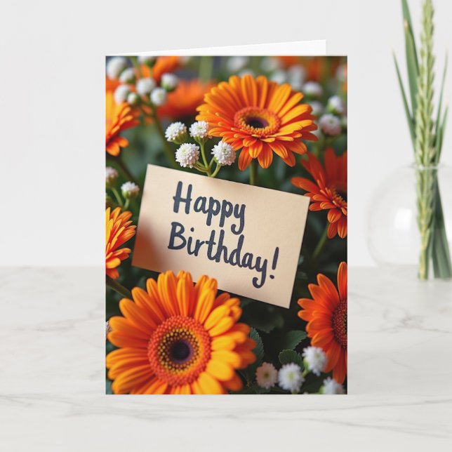 Cheerful Orange Floral Card (Front)