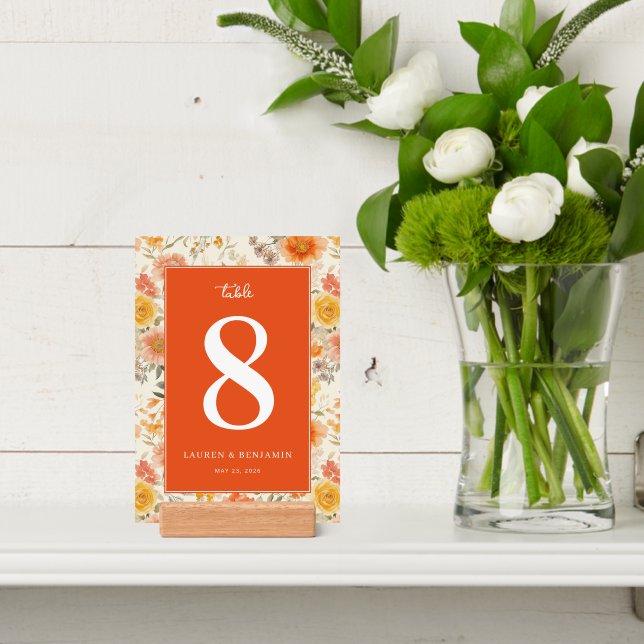 Cheerful Orange Floral Table Number Holder (Insitu 4)