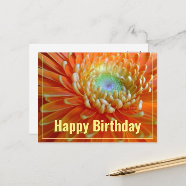 Cheerful Orange Gerber  Happy Birthday Postcard (Front/Back In Situ)