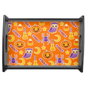 Cheerful Orange Halloween Graphic Pattern Serving Tray