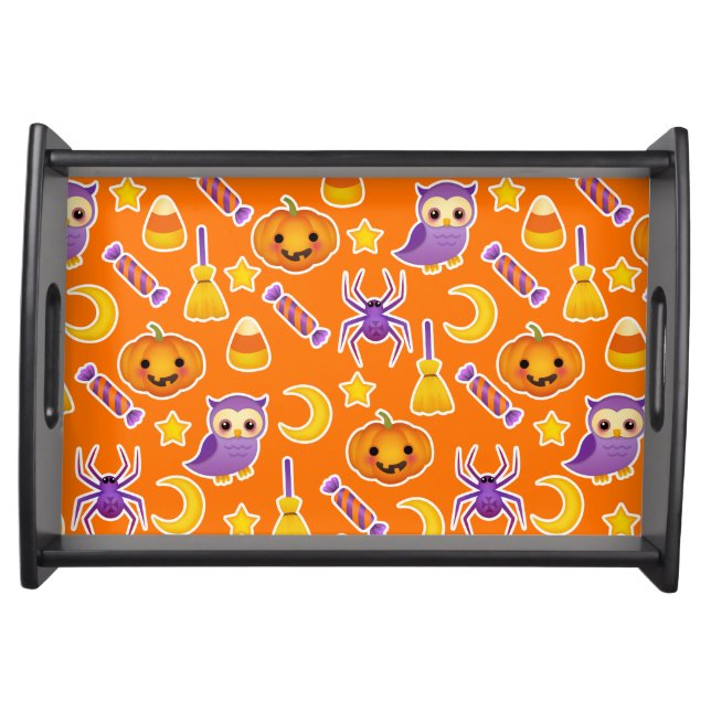 Cheerful Orange Halloween Graphic Pattern Serving Tray (Front)