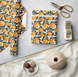 Cheerful Orange Leafy Illustration Wrapping Paper