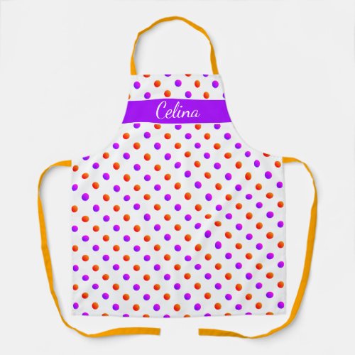 Cheerful orange purple polka dots pattern kitchen apron