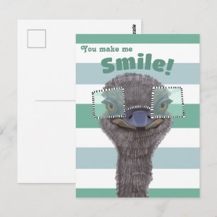 Cheerful Ostrich With Glasses You Make Me Smile Postcard