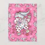CHEERFUL PACHYDERM IN PINK PAJAMAS, HEART CUPCAKE HOLIDAY POSTCARD