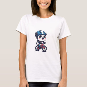 Cheerful Panda Cyclist Riding a Red Mountain Bike T-Shirt