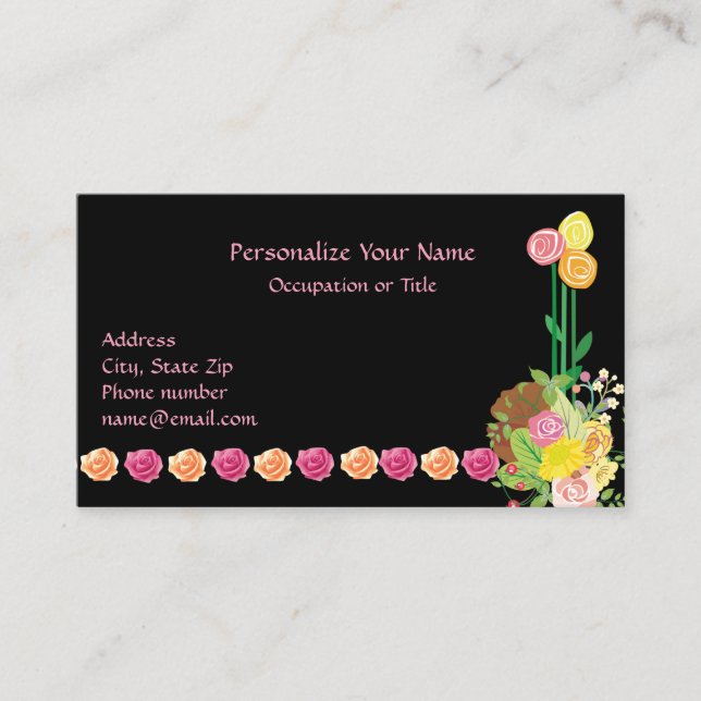 Cheerful Party Flowers Pink & Yellow Business Card (Front)