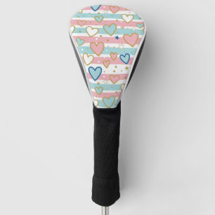 Cheerful Pastel Hearts with Metallic Gold Details Golf Head Cover