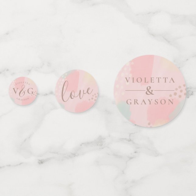 Cheerful Pastel Pink Abstract Art Wedding Confetti (Fronts)