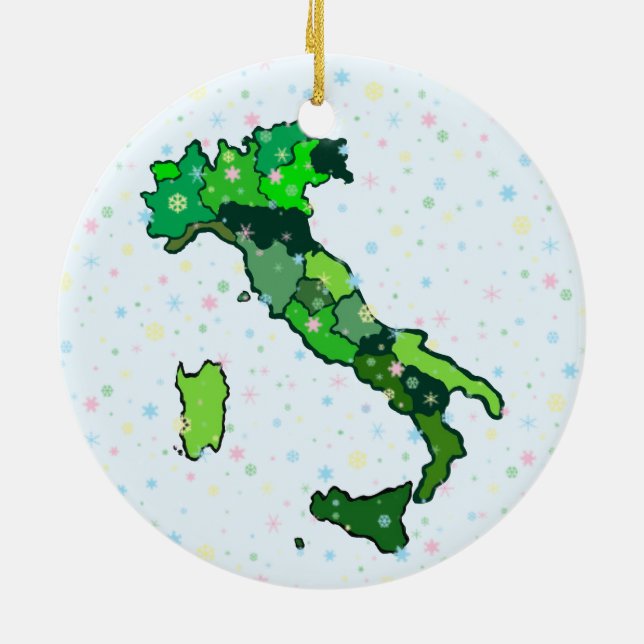 Cheerful Pastel Snowflakes and Map of Italy Ceramic Ornament (Back)