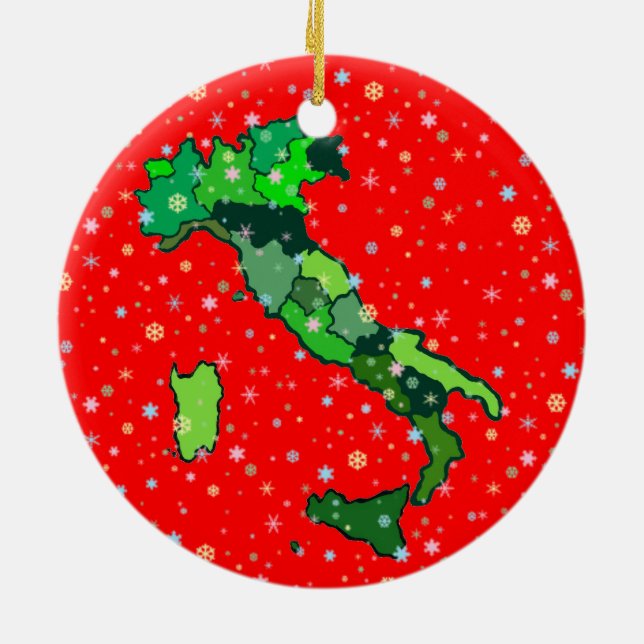Cheerful Pastel Snowflakes and Map of Italy Ceramic Ornament (Back)
