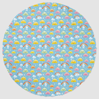 Cheerful Pattern with Smiling Clouds and Rainbow Beach Towel