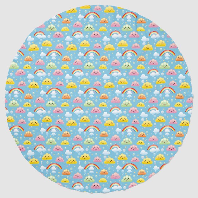Cheerful Pattern with Smiling Clouds and Rainbow Beach Towel (Front)